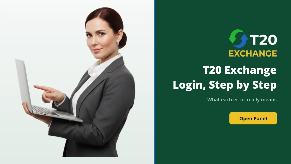 T20 Exchange login walkthrough showing what each error message really means